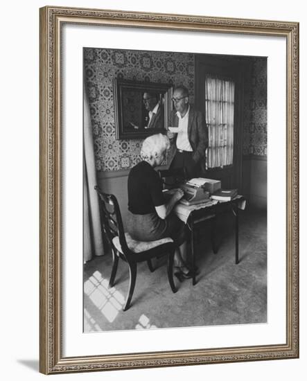 Author Vladimir Nabokov Dictating to His Wife-Carl Mydans-Framed Premium Photographic Print