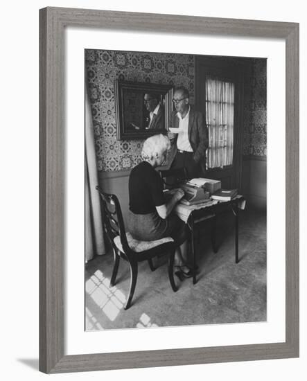 Author Vladimir Nabokov Dictating to His Wife-Carl Mydans-Framed Premium Photographic Print