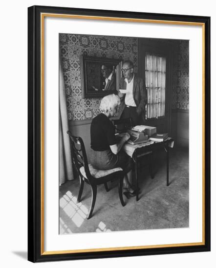 Author Vladimir Nabokov Dictating to His Wife-Carl Mydans-Framed Premium Photographic Print