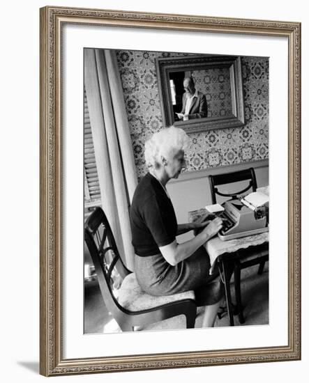 Author Vladimir Nabokov Dictating While Wife Vera Types-Carl Mydans-Framed Premium Photographic Print