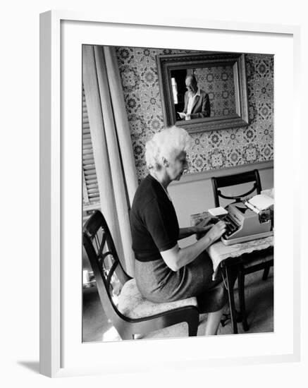 Author Vladimir Nabokov Dictating While Wife Vera Types-Carl Mydans-Framed Premium Photographic Print