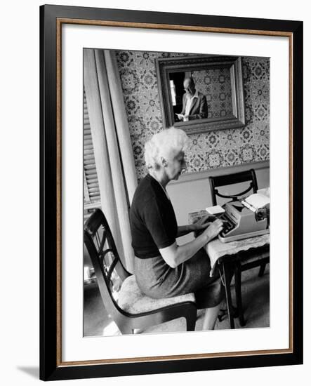 Author Vladimir Nabokov Dictating While Wife Vera Types-Carl Mydans-Framed Premium Photographic Print