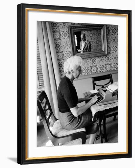 Author Vladimir Nabokov Dictating While Wife Vera Types-Carl Mydans-Framed Premium Photographic Print