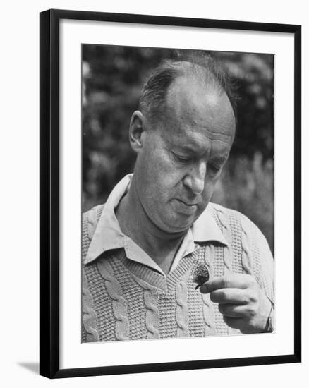 Author Vladimir Nabokov Looking at a Butterfly-Carl Mydans-Framed Premium Photographic Print