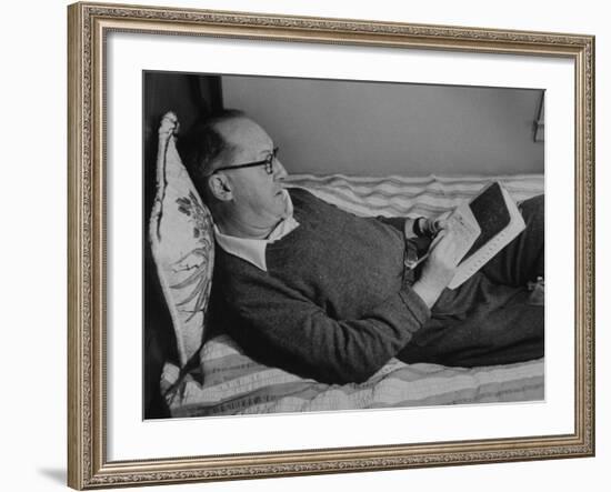 Author Vladimir Nabokov Writing in a Notebook on the Bed-Carl Mydans-Framed Premium Photographic Print