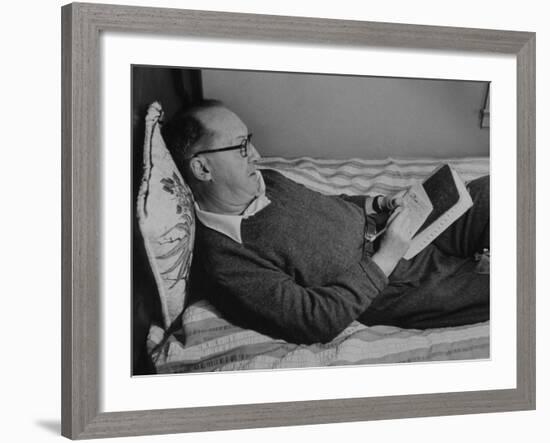 Author Vladimir Nabokov Writing in a Notebook on the Bed-Carl Mydans-Framed Premium Photographic Print