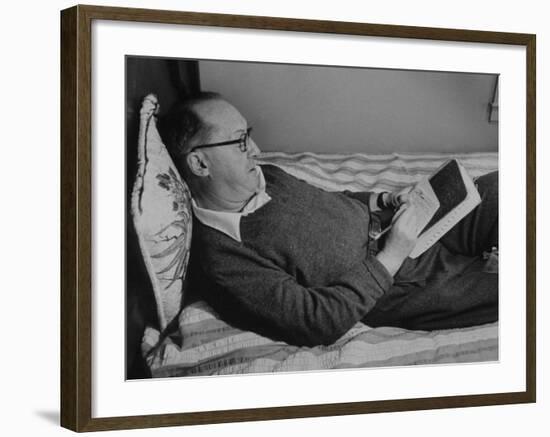 Author Vladimir Nabokov Writing in a Notebook on the Bed-Carl Mydans-Framed Premium Photographic Print