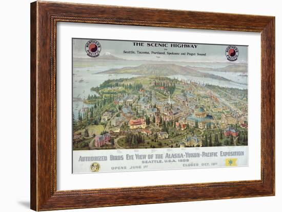 "Authorized Birds Eye View of the Alaska-Yukon-Pacific Exposition: Seattle, USA, 1909"-null-Framed Giclee Print