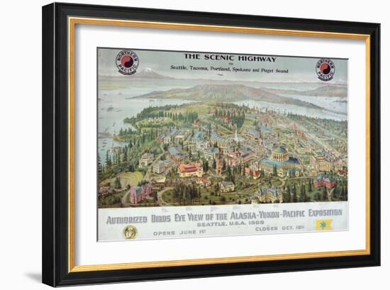 "Authorized Birds Eye View of the Alaska-Yukon-Pacific Exposition: Seattle, USA, 1909"-null-Framed Giclee Print