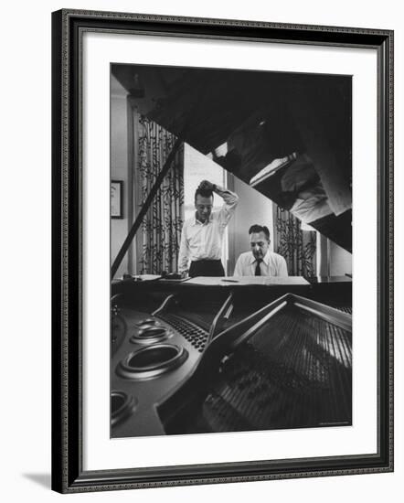 Authors of "My Fair Lady", Allan Jay Lerner and Frederick Loewe, at Piano Working on Music-Gordon Parks-Framed Premium Photographic Print