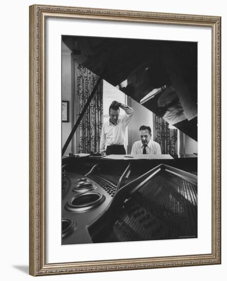 Authors of "My Fair Lady", Allan Jay Lerner and Frederick Loewe, at Piano Working on Music-Gordon Parks-Framed Premium Photographic Print