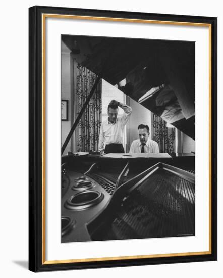 Authors of "My Fair Lady", Allan Jay Lerner and Frederick Loewe, at Piano Working on Music-Gordon Parks-Framed Premium Photographic Print