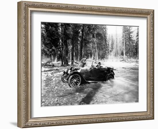 Auto Fording Clear Creek, Yakima, 1918-Asahel Curtis-Framed Giclee Print