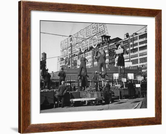 Auto Workers Conducting a Strike Against the Chrysler Plant-William Vandivert-Framed Premium Photographic Print