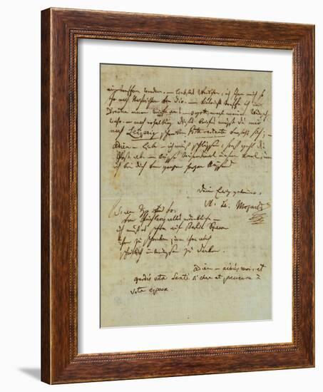 Autograph Letter Signed by Wolfgang Amadeus Mozart (1756-1791) and Sent to His Wife Constanze,…-null-Framed Giclee Print