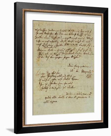 Autograph Letter Signed by Wolfgang Amadeus Mozart (1756-1791) and Sent to His Wife Constanze,…-null-Framed Giclee Print