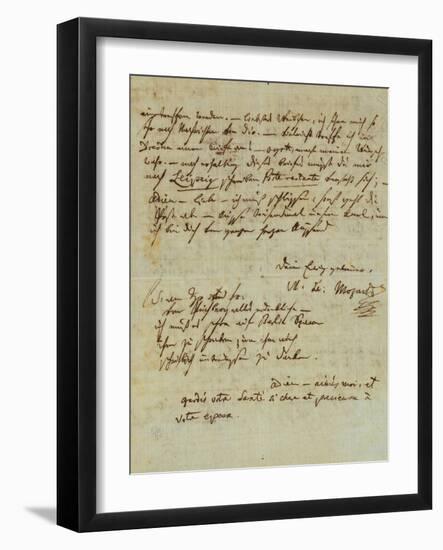 Autograph Letter Signed by Wolfgang Amadeus Mozart (1756-1791) and Sent to His Wife Constanze,…-null-Framed Giclee Print