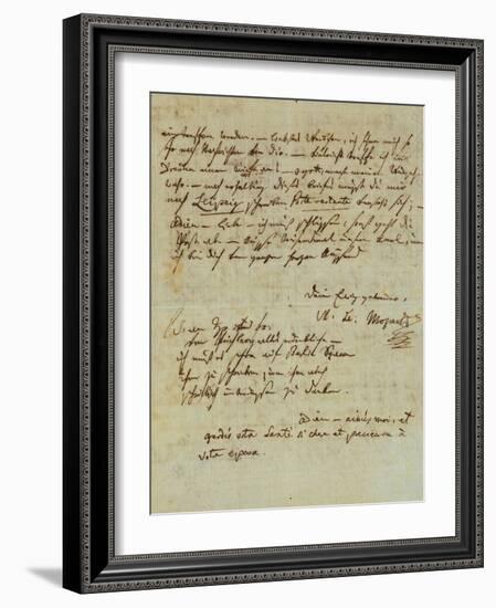 Autograph Letter Signed by Wolfgang Amadeus Mozart (1756-1791) and Sent to His Wife Constanze,…-null-Framed Giclee Print