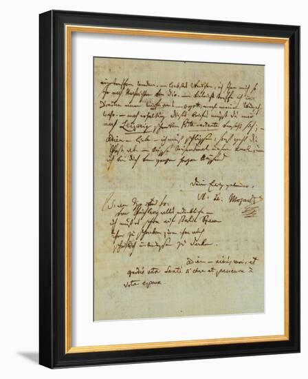 Autograph Letter Signed by Wolfgang Amadeus Mozart (1756-1791) and Sent to His Wife Constanze,…-null-Framed Giclee Print