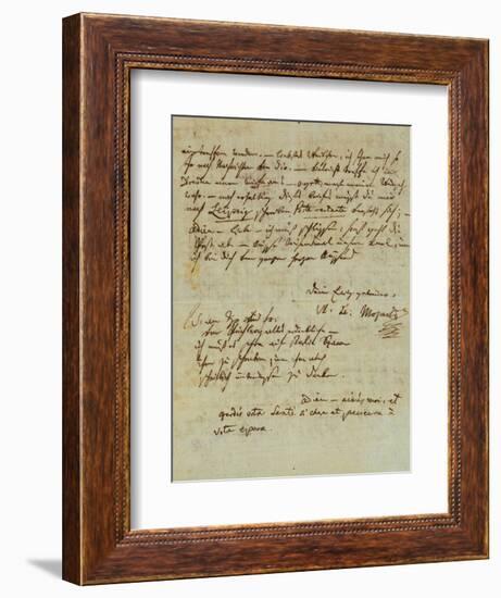 Autograph Letter Signed by Wolfgang Amadeus Mozart (1756-1791) and Sent to His Wife Constanze,…-null-Framed Giclee Print