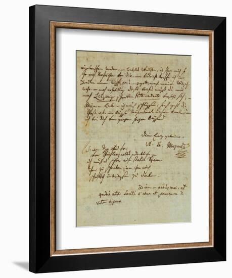 Autograph Letter Signed by Wolfgang Amadeus Mozart (1756-1791) and Sent to His Wife Constanze,…-null-Framed Giclee Print