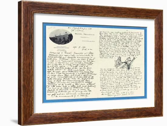 Autograph Letter to Col. H. W. Feilden, Hotel Bellvue Cannes, 9th April, 1921-Rudyard Kipling-Framed Giclee Print