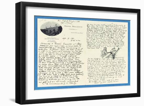 Autograph Letter to Col. H. W. Feilden, Hotel Bellvue Cannes, 9th April, 1921-Rudyard Kipling-Framed Giclee Print