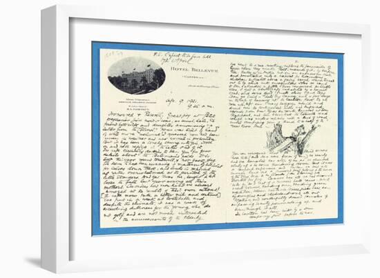 Autograph Letter to Col. H. W. Feilden, Hotel Bellvue Cannes, 9th April, 1921-Rudyard Kipling-Framed Giclee Print