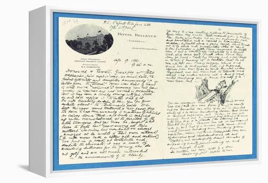 Autograph Letter to Col. H. W. Feilden, Hotel Bellvue Cannes, 9th April, 1921-Rudyard Kipling-Framed Premier Image Canvas