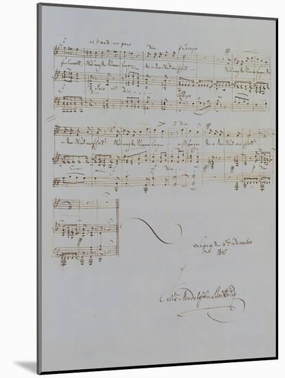 Autograph Manuscript D of 'Im Fruhling', Opus 9 No 4, Dated 6/12/1845, 2 Pages, 55 Bars-Félix Mendelssohn-Bartholdy-Mounted Giclee Print