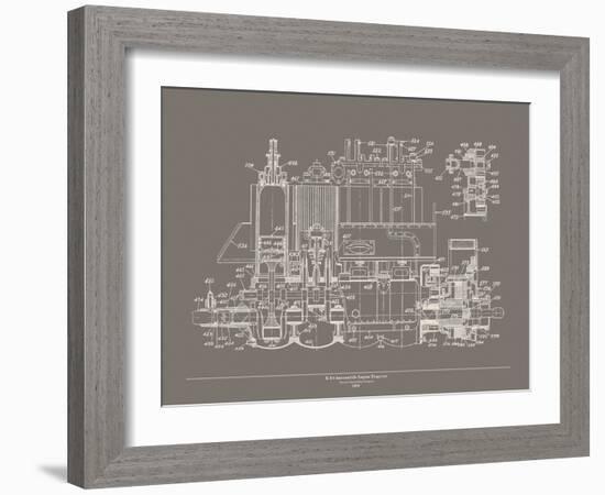 Automobile Engine Blueprint-The Vintage Collection-Framed Giclee Print