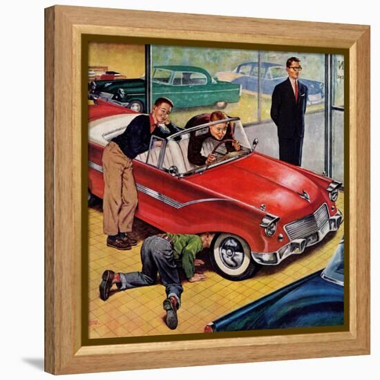 "Automobile Showroom", December 8, 1956-Amos Sewell-Framed Premier Image Canvas