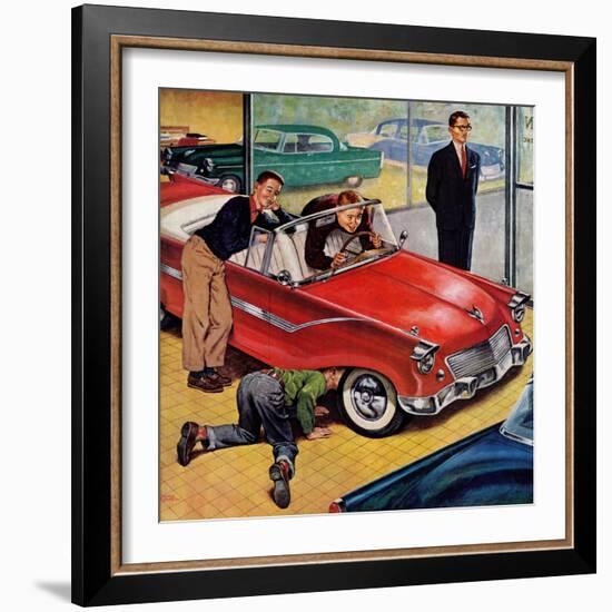 "Automobile Showroom", December 8, 1956-Amos Sewell-Framed Giclee Print