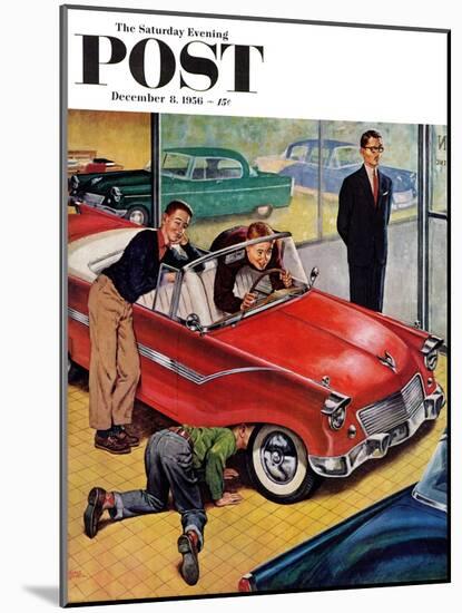 "Automobile Showroom" Saturday Evening Post Cover, December 8, 1956-Amos Sewell-Mounted Giclee Print