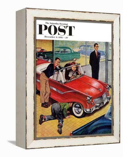 "Automobile Showroom" Saturday Evening Post Cover, December 8, 1956-Amos Sewell-Framed Premier Image Canvas