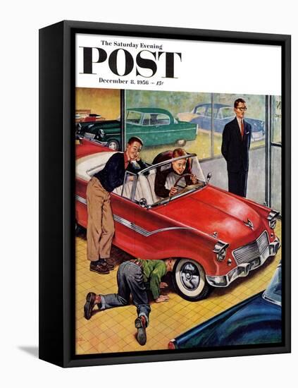 "Automobile Showroom" Saturday Evening Post Cover, December 8, 1956-Amos Sewell-Framed Premier Image Canvas