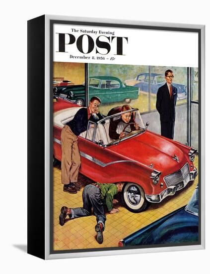 "Automobile Showroom" Saturday Evening Post Cover, December 8, 1956-Amos Sewell-Framed Premier Image Canvas