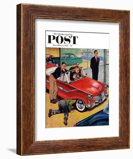 "Automobile Showroom" Saturday Evening Post Cover, December 8, 1956-Amos Sewell-Framed Giclee Print