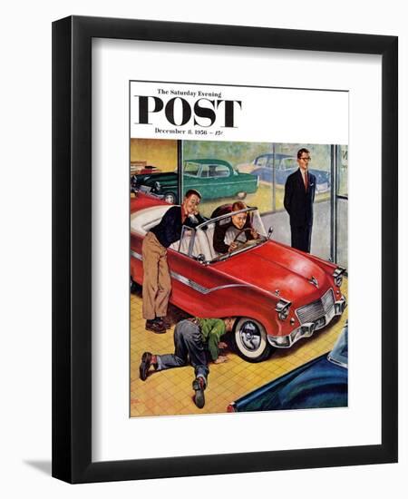 "Automobile Showroom" Saturday Evening Post Cover, December 8, 1956-Amos Sewell-Framed Giclee Print