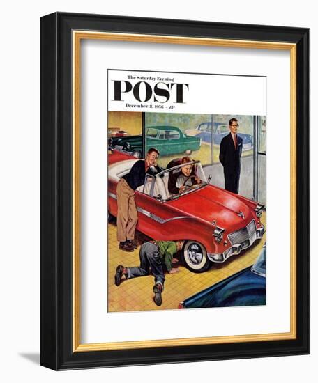 "Automobile Showroom" Saturday Evening Post Cover, December 8, 1956-Amos Sewell-Framed Giclee Print