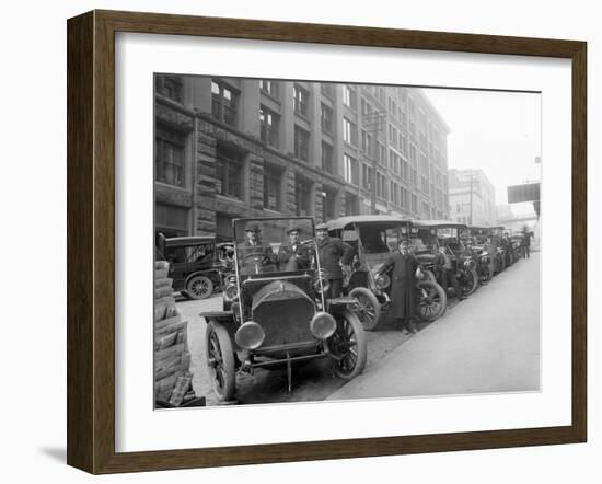 Automobiles at Second Avenue and Cherry Street, Seattle, 1909-Ashael Curtis-Framed Giclee Print