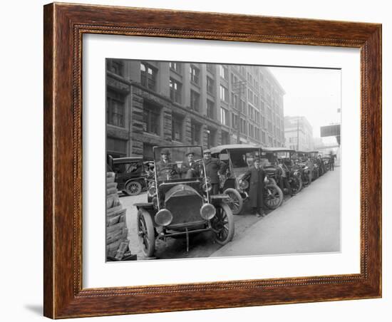 Automobiles at Second Avenue and Cherry Street, Seattle, 1909-Ashael Curtis-Framed Giclee Print
