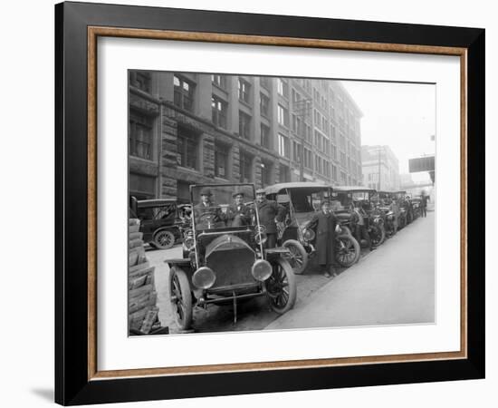 Automobiles at Second Avenue and Cherry Street, Seattle, 1909-Ashael Curtis-Framed Giclee Print