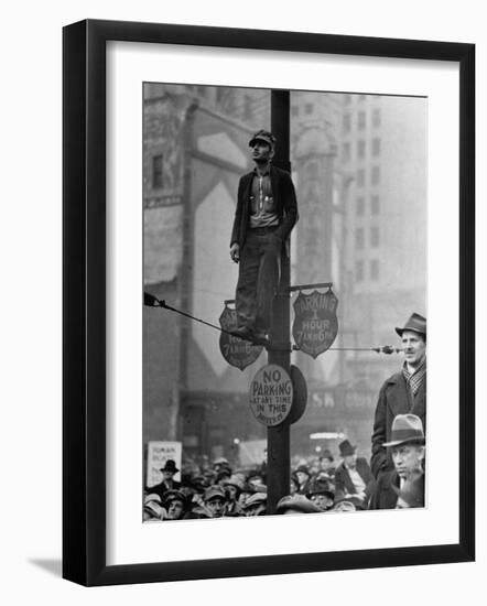 Automotive Union Member Watches from Private Perch During Mass Strike Demonstration-William Vandivert-Framed Photographic Print