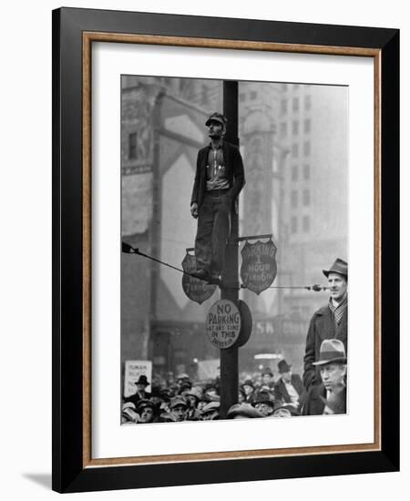 Automotive Union Member Watches from Private Perch During Mass Strike Demonstration-William Vandivert-Framed Photographic Print