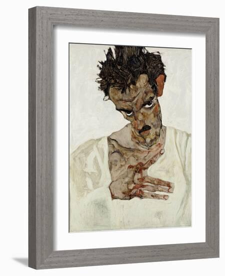 Autoportrait a La Tete Baissee. Peinture De Egon Schiele (1890-1918), Huile Sur Bois, 1912. Art Aut-Egon Schiele-Framed Giclee Print