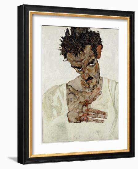 Autoportrait a La Tete Baissee. Peinture De Egon Schiele (1890-1918), Huile Sur Bois, 1912. Art Aut-Egon Schiele-Framed Giclee Print