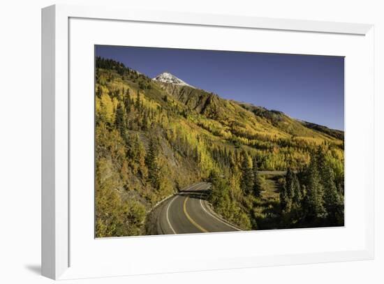 Autumn, aspen trees and Million Dollar Highway, Crystal Lake, Ouray, Colorado-Adam Jones-Framed Premium Photographic Print