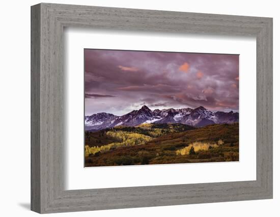 Autumn, aspen trees and Sneffels Range at sunset, Mount Sneffels Wilderness. Colorado-Adam Jones-Framed Photographic Print