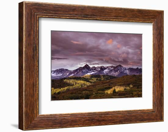 Autumn, aspen trees and Sneffels Range at sunset, Mount Sneffels Wilderness. Colorado-Adam Jones-Framed Photographic Print